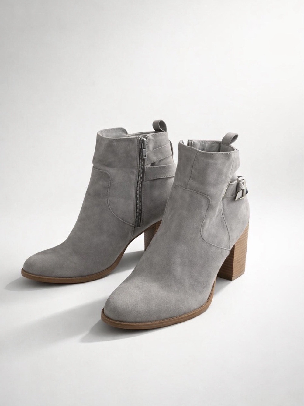Charlotte Russe Light Gray Suede Ankle Boots with Block Heel